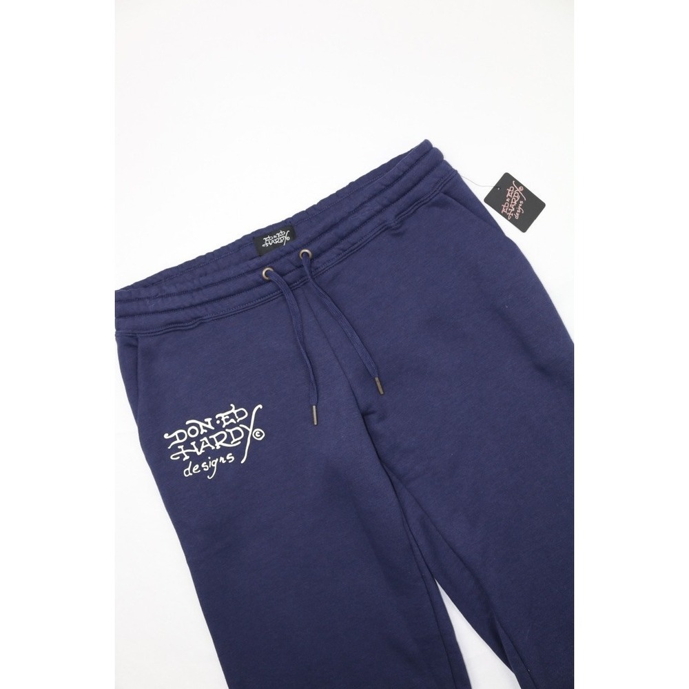 Ed Hardy Womens Broken Hearts  Sweatpants Wide Leg Y2K Navy Eclipse L  Fleece - Picture 4 of 16